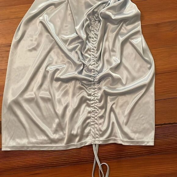 Baby Blue Satin Slip Dress Womens Size Extra Large Ruched Sleeveless - Picture 4 of 10